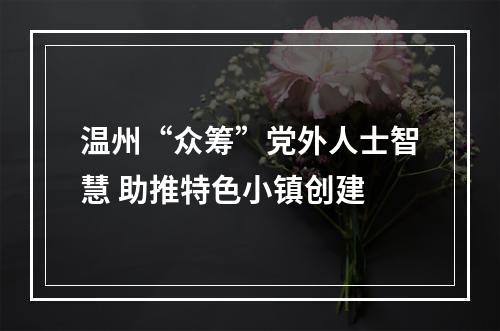 温州“众筹”党外人士智慧 助推特色小镇创建