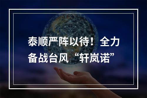 泰顺严阵以待！全力备战台风“轩岚诺”