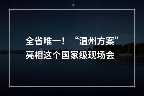 全省唯一！“温州方案”亮相这个国家级现场会