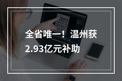 全省唯一！温州获2.93亿元补助