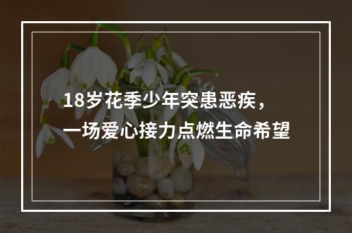 18岁花季少年突患恶疾，一场爱心接力点燃生命希望