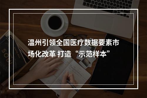 温州引领全国医疗数据要素市场化改革 打造“示范样本”