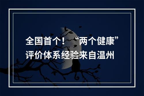 全国首个！“两个健康”评价体系经验来自温州
