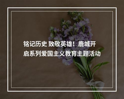 铭记历史 致敬英雄！鹿城开启系列爱国主义教育主题活动