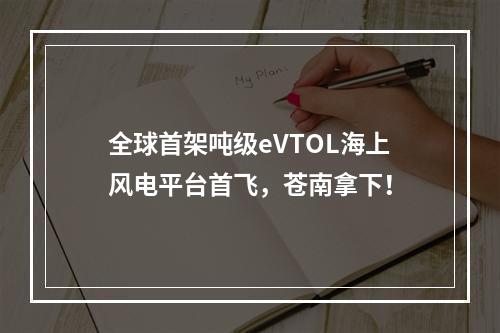 全球首架吨级eVTOL海上风电平台首飞，苍南拿下！