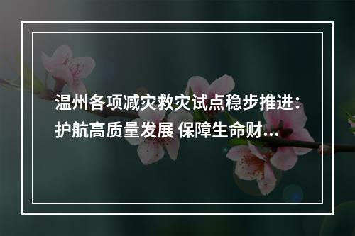 温州各项减灾救灾试点稳步推进：护航高质量发展 保障生命财产安全