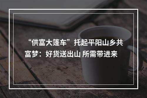 “供富大篷车”托起平阳山乡共富梦：好货送出山 所需带进来