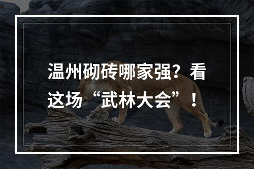温州砌砖哪家强？看这场“武林大会”！