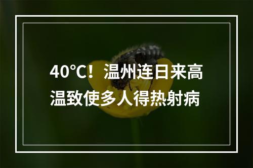 40℃！温州连日来高温致使多人得热射病