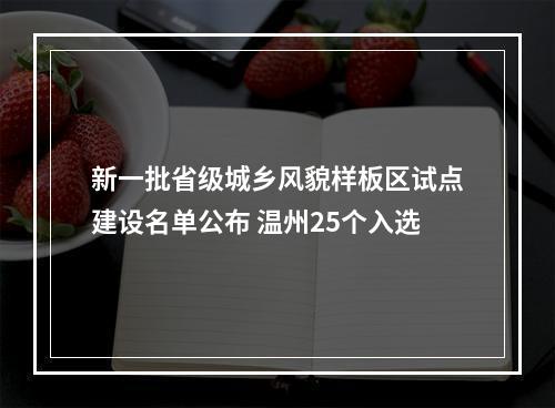 新一批省级城乡风貌样板区试点建设名单公布 温州25个入选