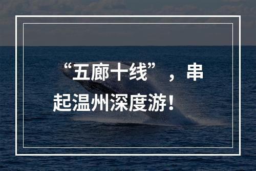 “五廊十线”，串起温州深度游！