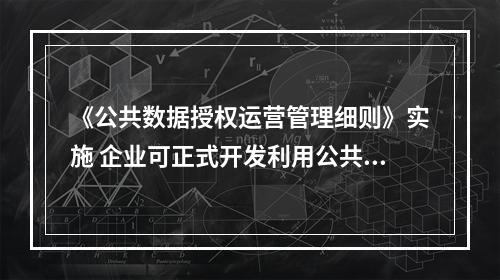 《公共数据授权运营管理细则》实施 企业可正式开发利用公共数据
