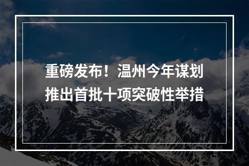 重磅发布！温州今年谋划推出首批十项突破性举措