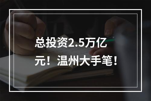 总投资2.5万亿元！温州大手笔！