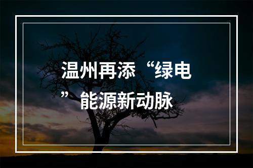 温州再添“绿电”能源新动脉