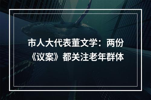 市人大代表董文学：两份《议案》都关注老年群体