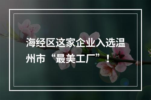 海经区这家企业入选温州市“最美工厂”！