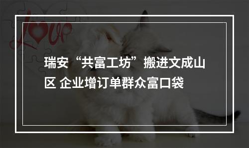 瑞安“共富工坊”搬进文成山区 企业增订单群众富口袋