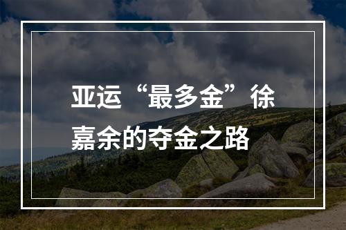 亚运“最多金”徐嘉余的夺金之路
