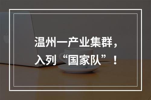 温州一产业集群，入列“国家队”！