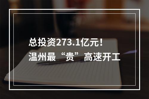 总投资273.1亿元！温州最“贵”高速开工