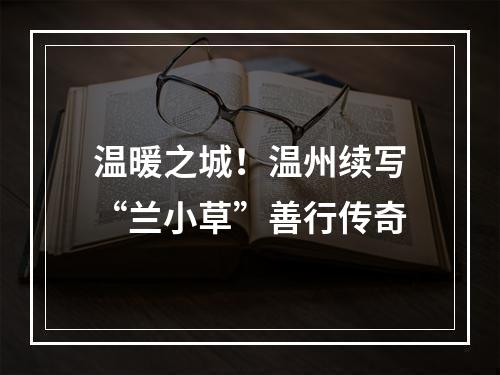 温暖之城！温州续写“兰小草”善行传奇