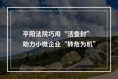 平阳法院巧用“活查封” 助力小微企业“转危为机”