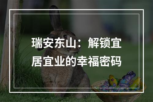瑞安东山：解锁宜居宜业的幸福密码