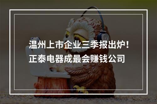 温州上市企业三季报出炉！正泰电器成最会赚钱公司