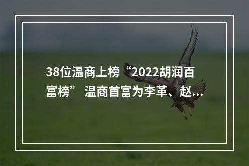 38位温商上榜“2022胡润百富榜” 温商首富为李革、赵宁夫妇