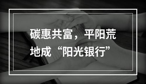 碳惠共富，平阳荒地成“阳光银行”