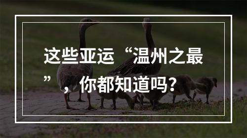 这些亚运“温州之最”，你都知道吗？