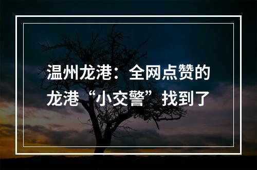 温州龙港：全网点赞的龙港“小交警”找到了