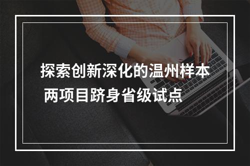 探索创新深化的温州样本 两项目跻身省级试点