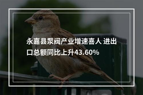 永嘉县泵阀产业增速喜人 进出口总额同比上升43.60%