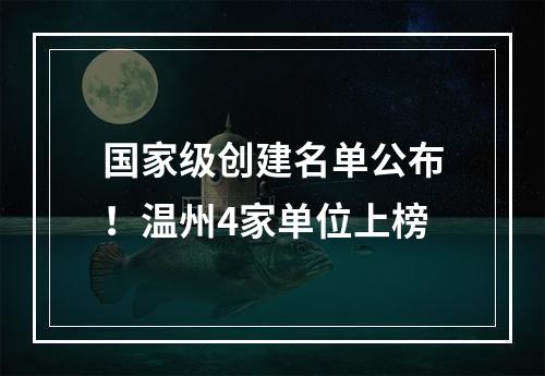 国家级创建名单公布！温州4家单位上榜