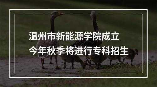 温州市新能源学院成立 今年秋季将进行专科招生
