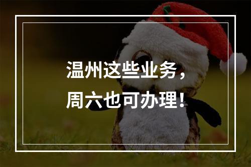 温州这些业务，周六也可办理！
