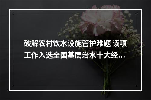 破解农村饮水设施管护难题 该项工作入选全国基层治水十大经验