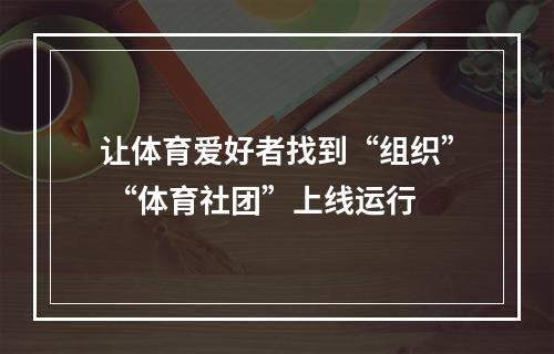 让体育爱好者找到“组织” “体育社团”上线运行