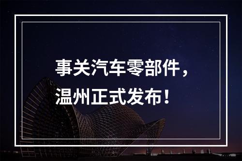 事关汽车零部件，温州正式发布！