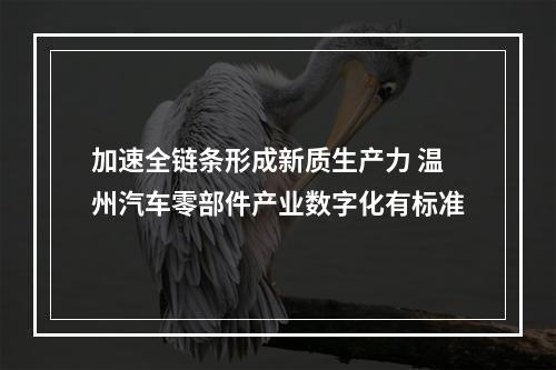 加速全链条形成新质生产力 温州汽车零部件产业数字化有标准