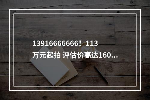 13916666666！113万元起拍 评估价高达160.77万元