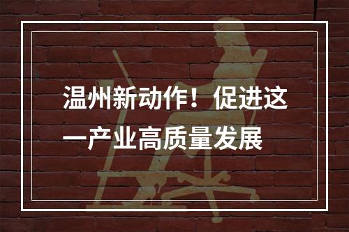 温州新动作！促进这一产业高质量发展