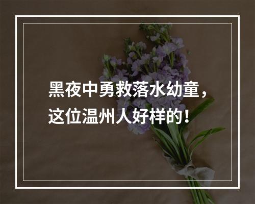 黑夜中勇救落水幼童，这位温州人好样的！