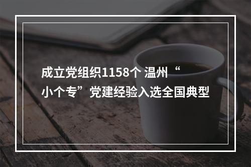 成立党组织1158个 温州“小个专”党建经验入选全国典型