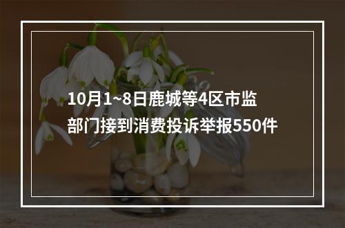 10月1~8日鹿城等4区市监部门接到消费投诉举报550件