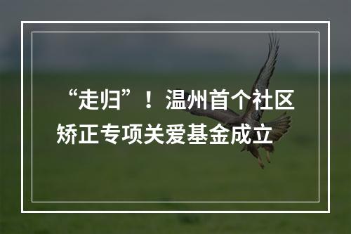 “走归”！温州首个社区矫正专项关爱基金成立