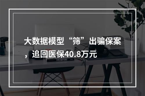 大数据模型“筛”出骗保案，追回医保40.8万元