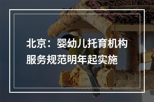 北京：婴幼儿托育机构服务规范明年起实施